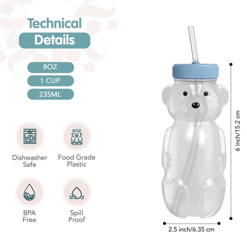 The 730 Project Honey Bear Straw Cup for Babies, 8-oz Honey Bear Cup with Lid, 3-Pack Therapy Learning Honeybear Straw, Baby Bottle Set, Blueberry Pie BLUE - Image 4